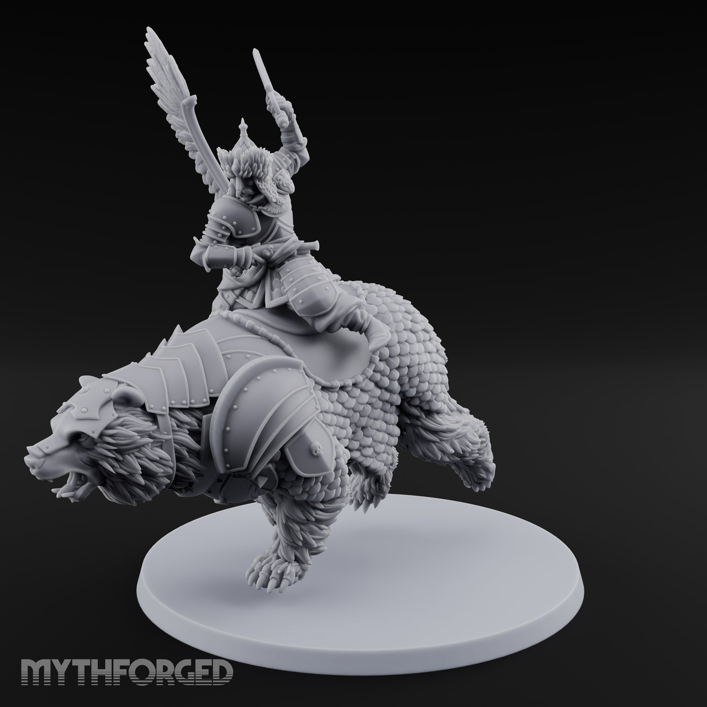 Saber Swinging Noble Bear Rider Miniature for Dungeons and Dragons, Pathfinder or other TTRPGs