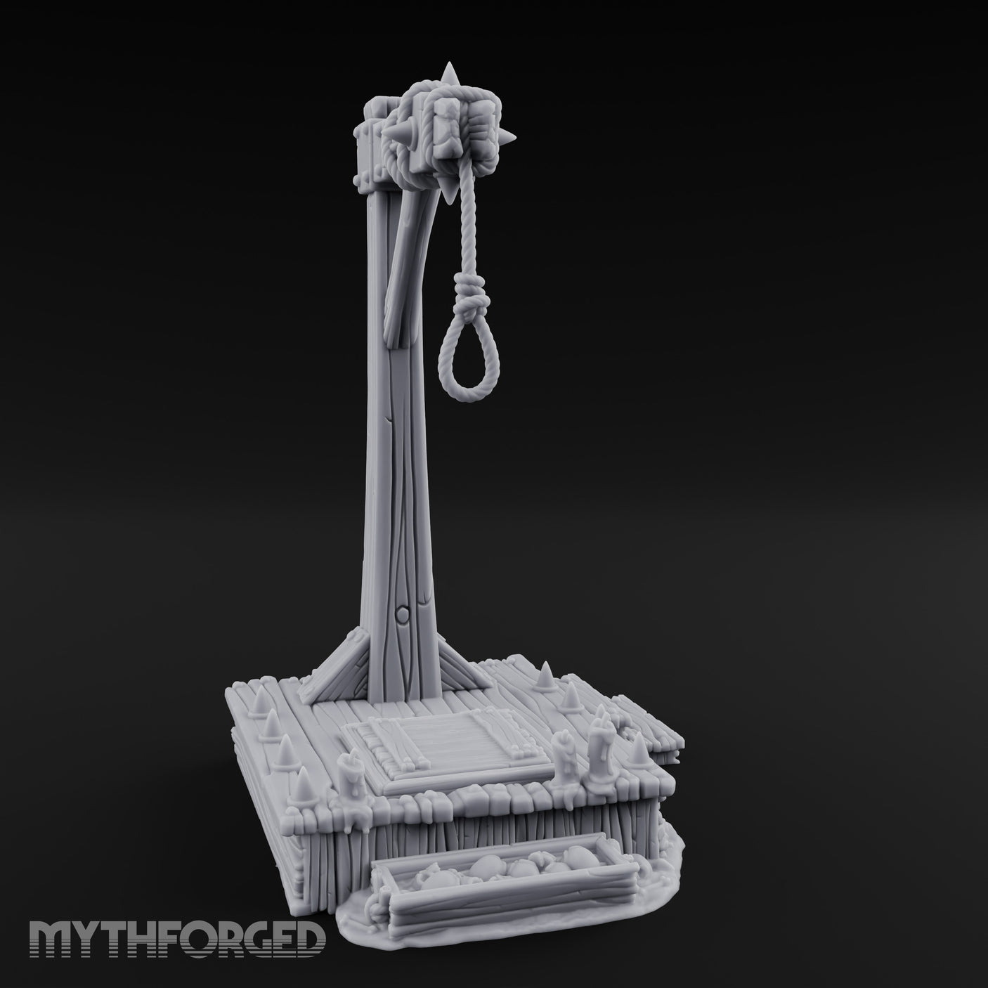 Noose-Hung Spike-Rimmed Execution Gallows Platform Miniature for Dungeons and Dragons, Pathfinder or other TTRPGs