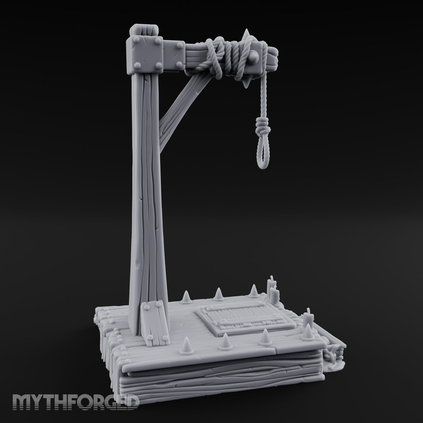 Noose-Hung Spike-Rimmed Execution Gallows Platform Miniature for Dungeons and Dragons, Pathfinder or other TTRPGs
