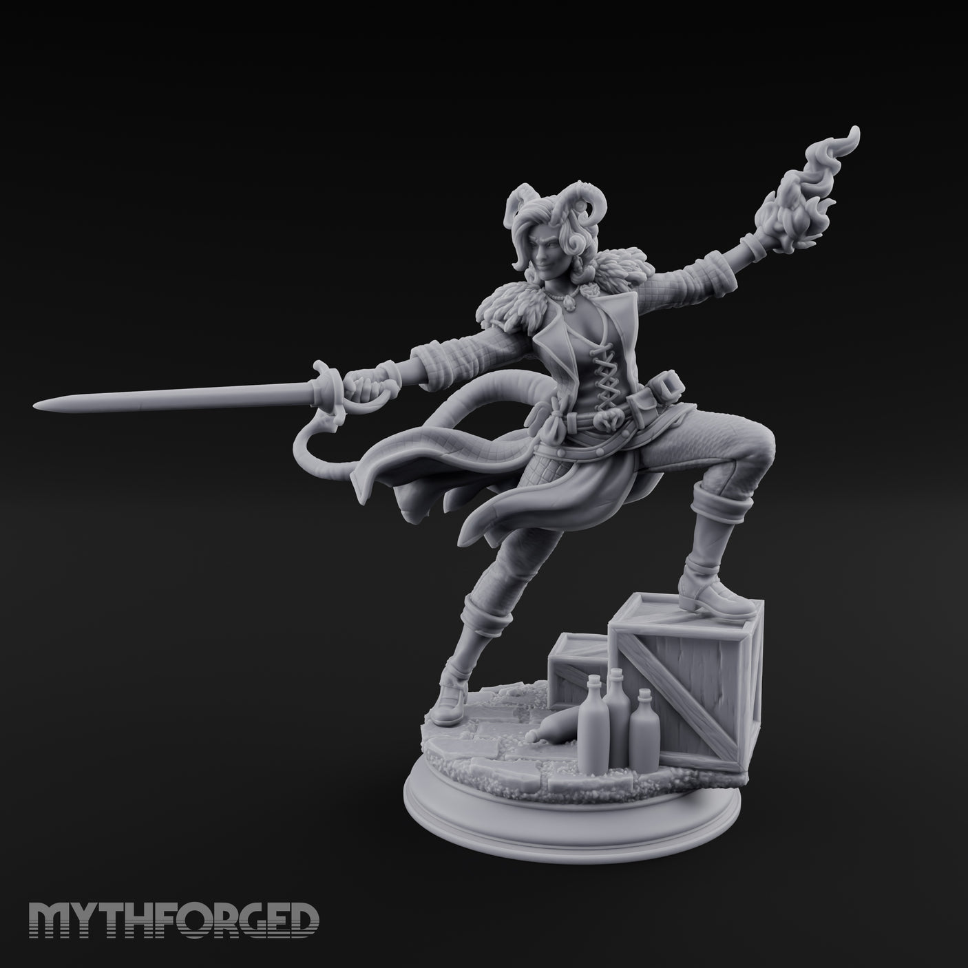Flame Flinging Swashbuckling Tiefling Swashbuckler Miniature for Dungeons and Dragons, Pathfinder or other TTRPGs