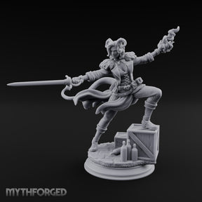Flame Flinging Swashbuckling Tiefling Swashbuckler Miniature for Dungeons and Dragons, Pathfinder or other TTRPGs