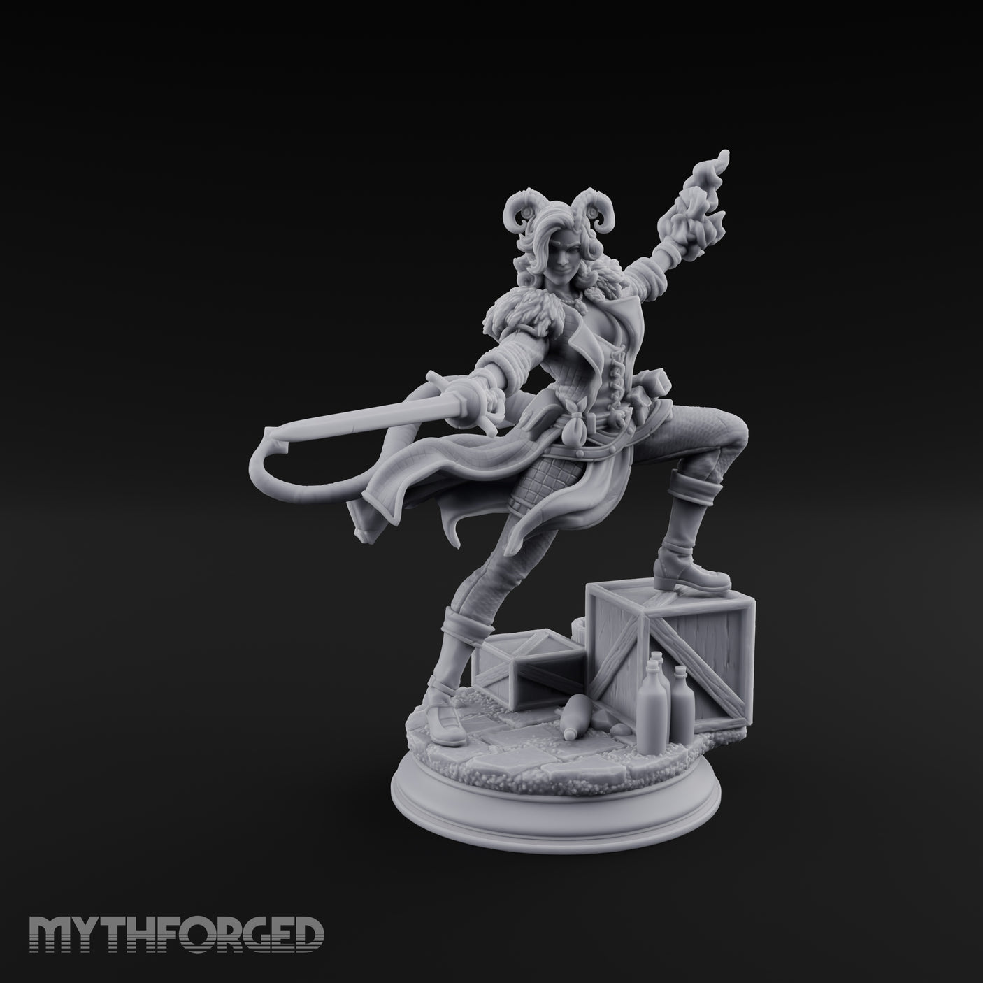 Flame Flinging Swashbuckling Tiefling Swashbuckler Miniature for Dungeons and Dragons, Pathfinder or other TTRPGs