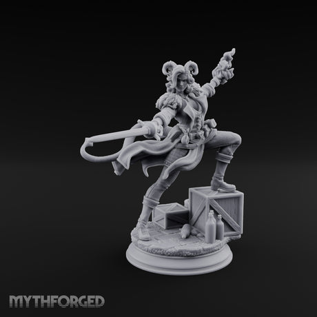 Flame Flinging Swashbuckling Tiefling Swashbuckler Miniature for Dungeons and Dragons, Pathfinder or other TTRPGs