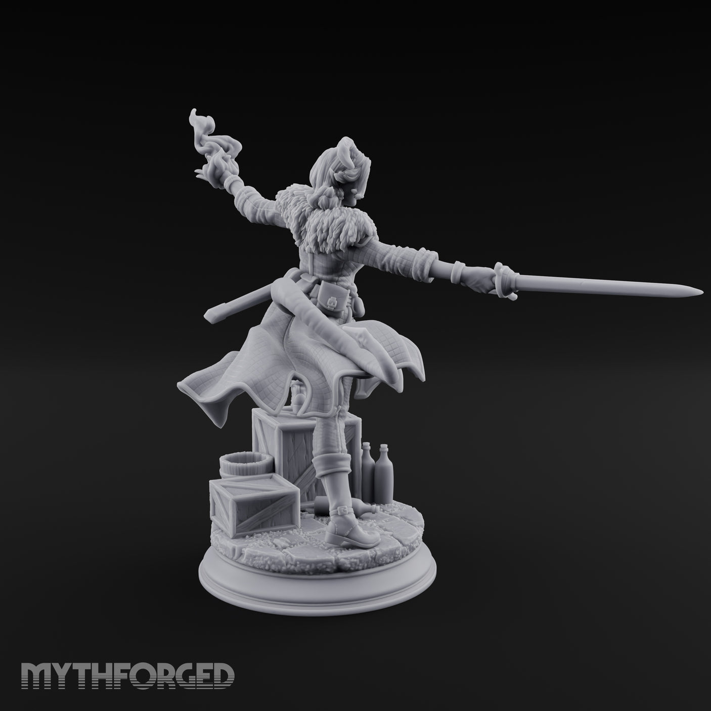 Flame Flinging Swashbuckling Tiefling Swashbuckler Miniature for Dungeons and Dragons, Pathfinder or other TTRPGs