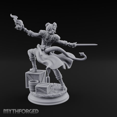 Flame Flinging Swashbuckling Tiefling Swashbuckler Miniature for Dungeons and Dragons, Pathfinder or other TTRPGs