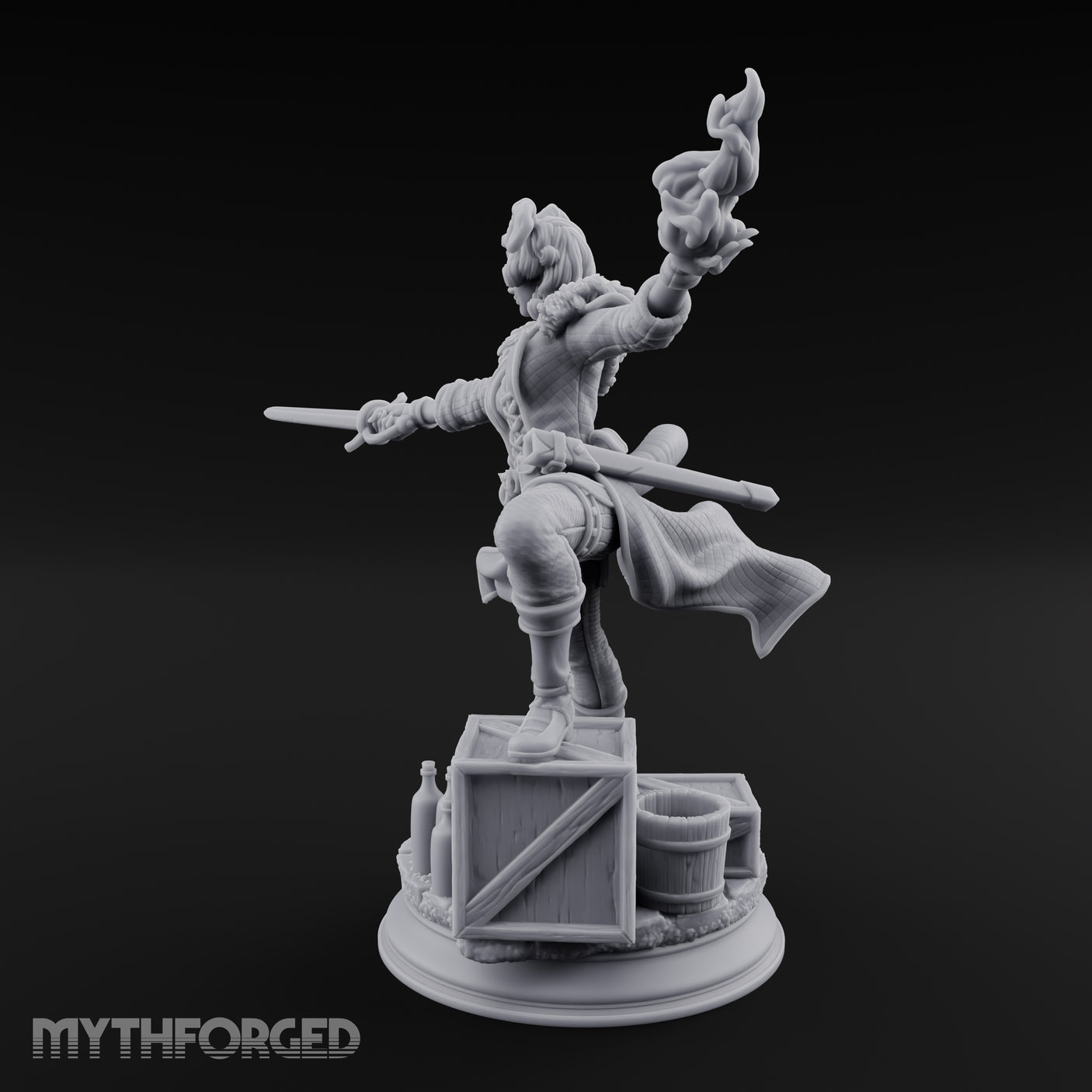 Flame Flinging Swashbuckling Tiefling Swashbuckler Miniature for Dungeons and Dragons, Pathfinder or other TTRPGs