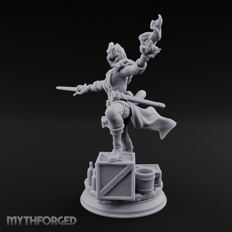 Flame Flinging Swashbuckling Tiefling Swashbuckler Miniature for Dungeons and Dragons, Pathfinder or other TTRPGs