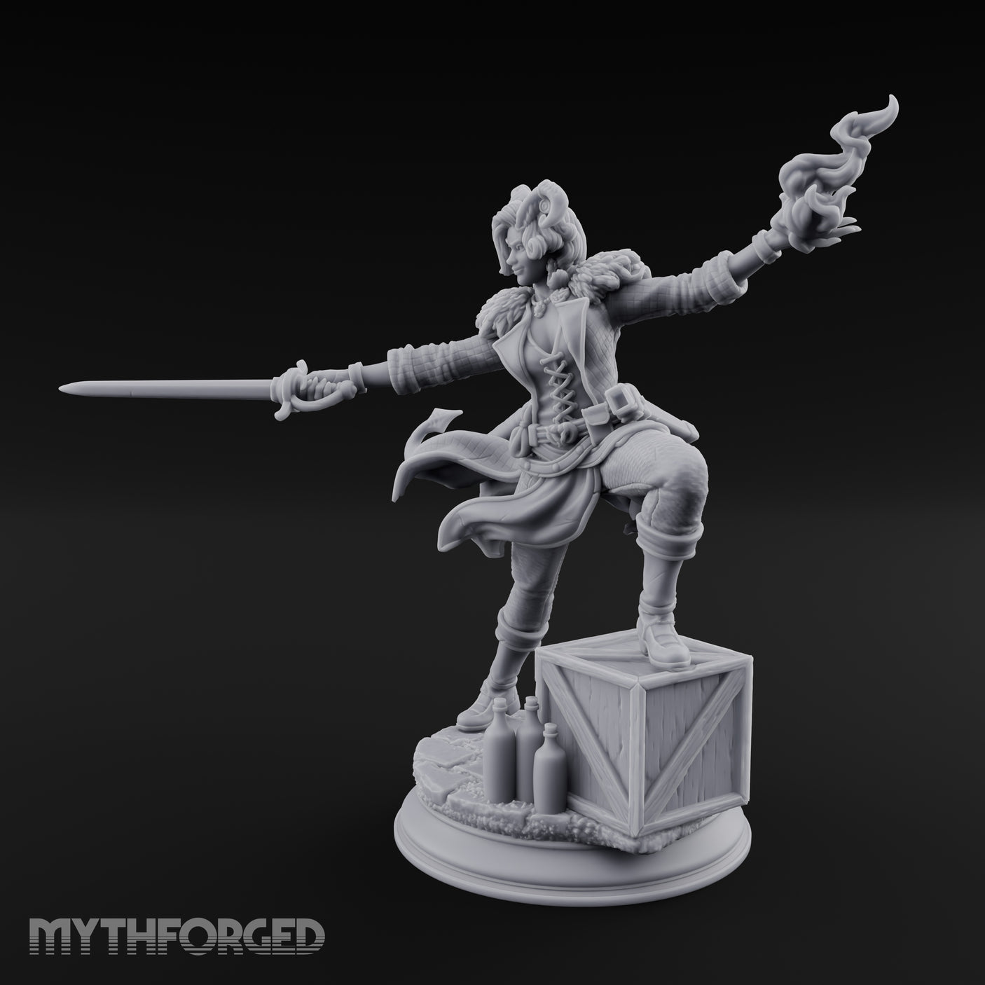 Flame Flinging Swashbuckling Tiefling Swashbuckler Miniature for Dungeons and Dragons, Pathfinder or other TTRPGs