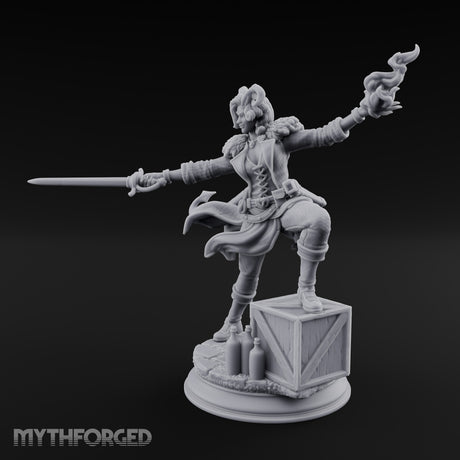 Flame Flinging Swashbuckling Tiefling Swashbuckler Miniature for Dungeons and Dragons, Pathfinder or other TTRPGs