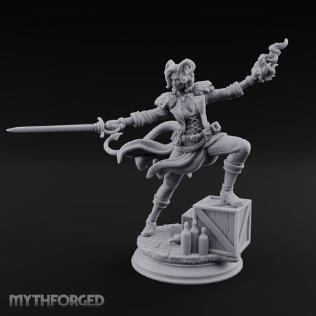 Flame Flinging Swashbuckling Tiefling Swashbuckler Miniature for Dungeons and Dragons, Pathfinder or other TTRPGs