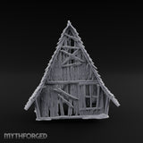 Hayloft Gone Hollow Ruined A-Frame Wooden Barn with Double Doors and Open Loft
