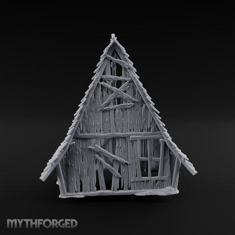 Hayloft Gone Hollow Ruined A-Frame Wooden Barn with Double Doors and Open Loft