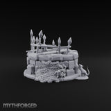 Rats Found the Bottom First Ruined Stone Well with Spiked Fence, Wooden Planks and Rats on Scenic Base