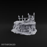 Rats Found the Bottom First Ruined Stone Well with Spiked Fence, Wooden Planks and Rats on Scenic Base