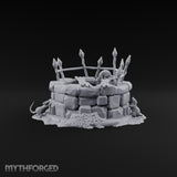 Rats Found the Bottom First Ruined Stone Well with Spiked Fence, Wooden Planks and Rats on Scenic Base