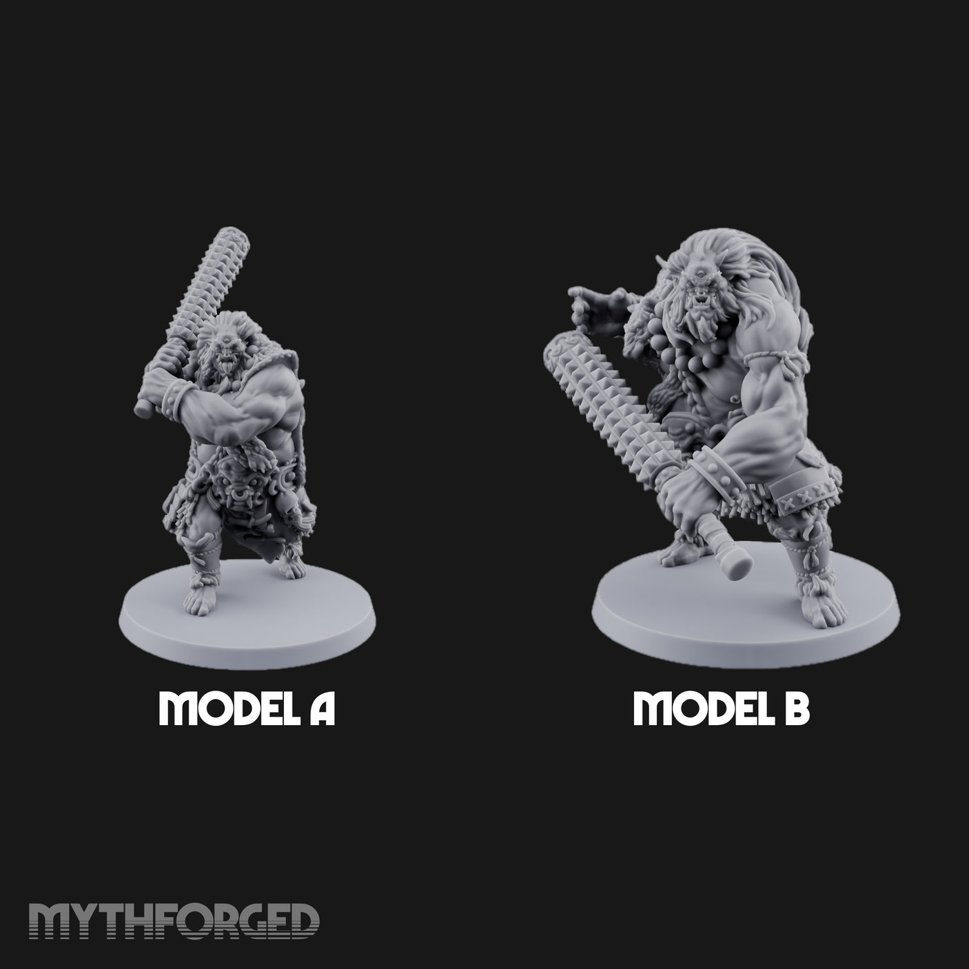Club Swinging Brutish Ogre Set Miniature for Dungeons and Dragons, Pathfinder or other TTRPGs