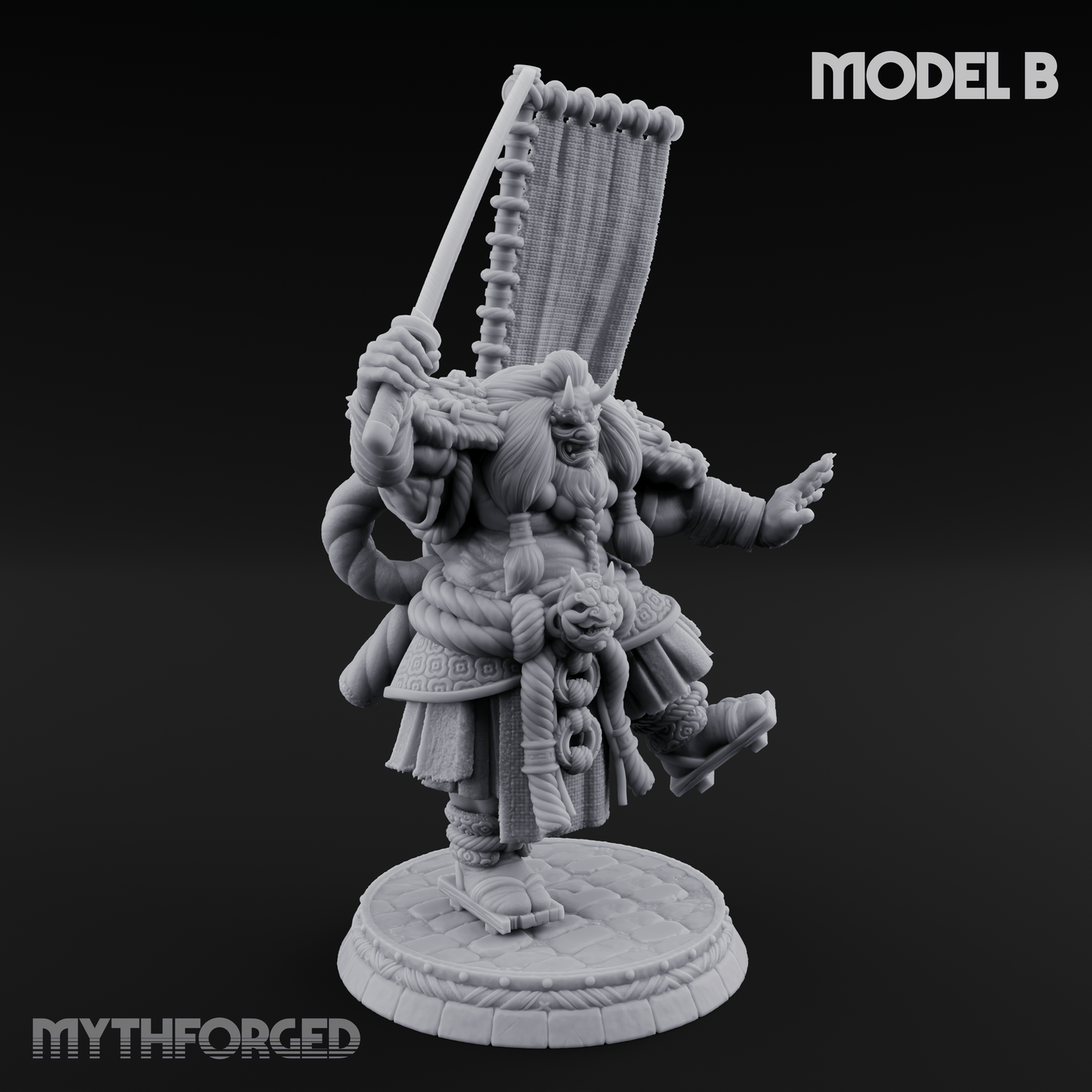 Turned Townsfolk Oni Fighters B Miniature for Dungeons and Dragons, Pathfinder or other TTRPGs