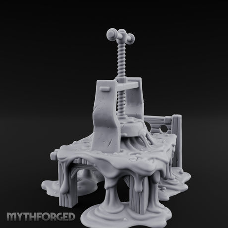 Ooze-Drenched Screw-Cranked Skull Crusher Press Miniature for Dungeons and Dragons, Pathfinder or other TTRPGs