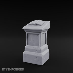 Open-Book Fracture-Lined Stone Lectern Pedestal Miniature for Dungeons and Dragons, Pathfinder or other TTRPGs