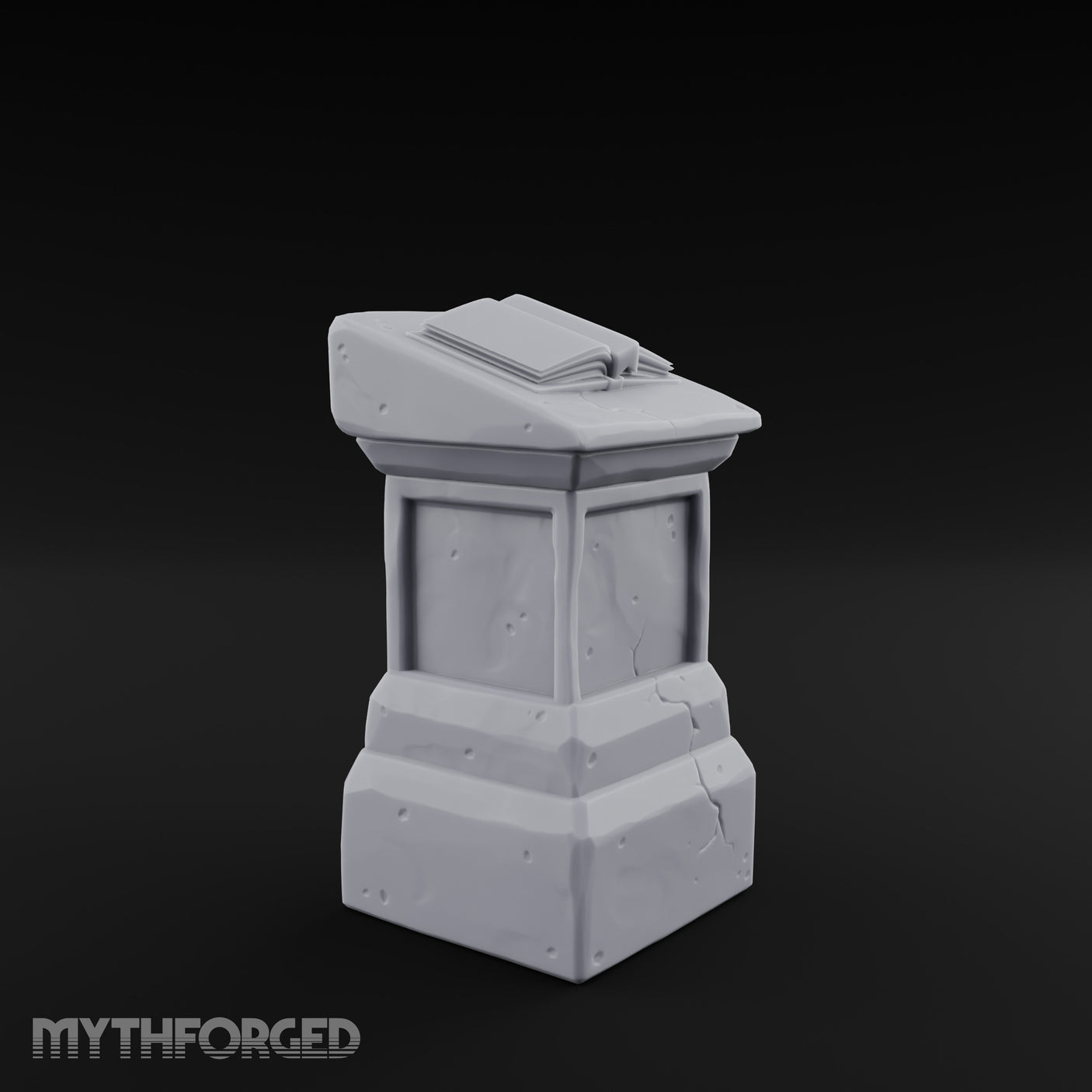 Open-Book Fracture-Lined Stone Lectern Pedestal Miniature for Dungeons and Dragons, Pathfinder or other TTRPGs
