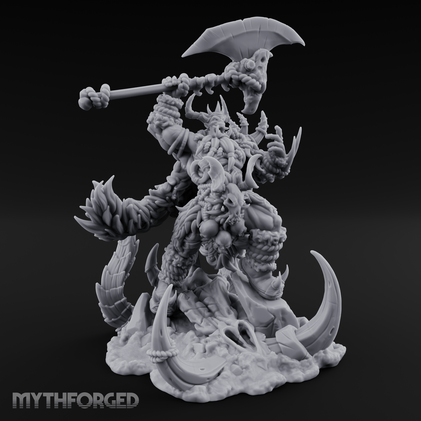 Tusks Bared Axe Raised Orc Warchief Miniature for Dungeons and Dragons, Pathfinder or other TTRPGs