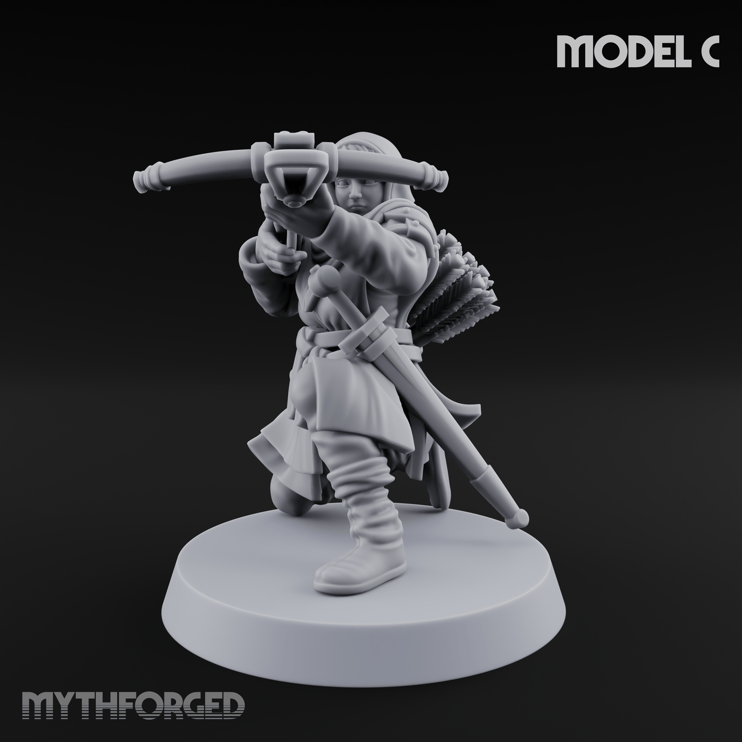 Shouldering The Load Human Crossbowwomen C Miniature for Dungeons and Dragons, Pathfinder or other TTRPGs