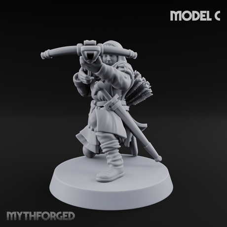 Shouldering The Load Human Crossbowwomen C Miniature for Dungeons and Dragons, Pathfinder or other TTRPGs