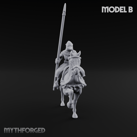 Charging Forward Mounted Human Lancers B Miniature for Dungeons and Dragons, Pathfinder or other TTRPGs