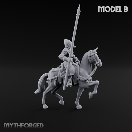Charging Forward Mounted Human Lancers B Miniature for Dungeons and Dragons, Pathfinder or other TTRPGs
