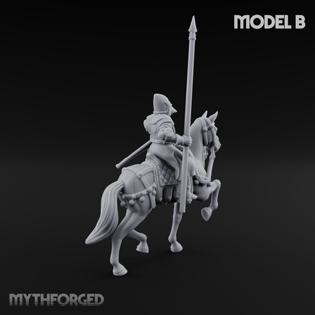 Charging Forward Mounted Human Lancers B Miniature for Dungeons and Dragons, Pathfinder or other TTRPGs