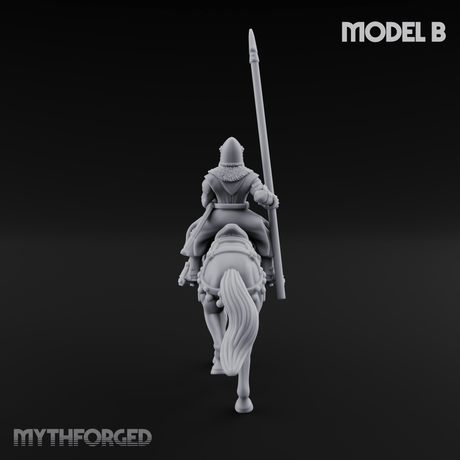 Charging Forward Mounted Human Lancers B Miniature for Dungeons and Dragons, Pathfinder or other TTRPGs