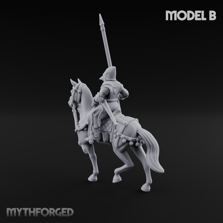 Charging Forward Mounted Human Lancers B Miniature for Dungeons and Dragons, Pathfinder or other TTRPGs