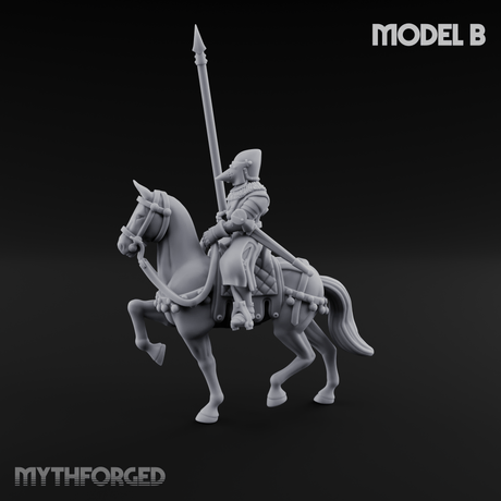 Charging Forward Mounted Human Lancers B Miniature for Dungeons and Dragons, Pathfinder or other TTRPGs