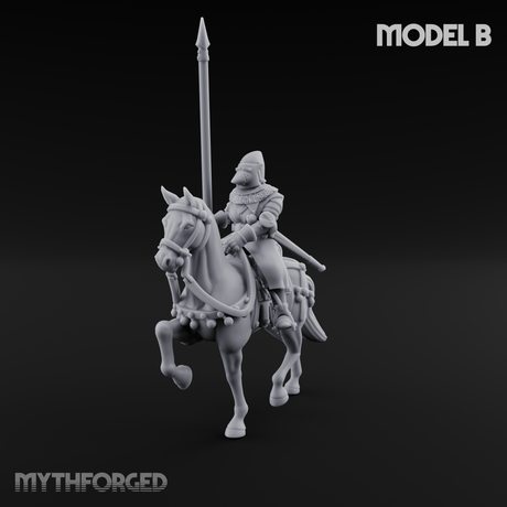 Charging Forward Mounted Human Lancers B Miniature for Dungeons and Dragons, Pathfinder or other TTRPGs