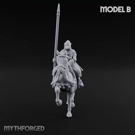 Charging Forward Mounted Human Lancers B Miniature for Dungeons and Dragons, Pathfinder or other TTRPGs