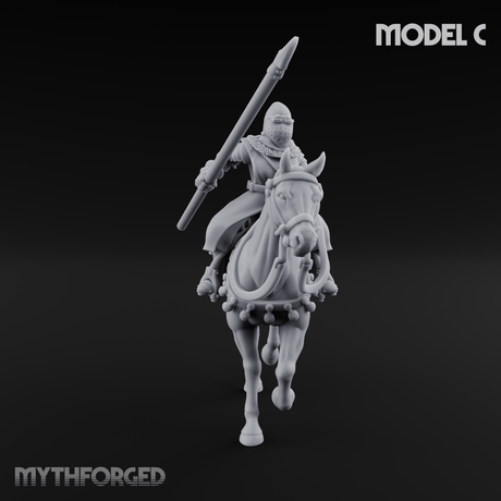 Charging Forward Mounted Human Lancers C Miniature for Dungeons and Dragons, Pathfinder or other TTRPGs