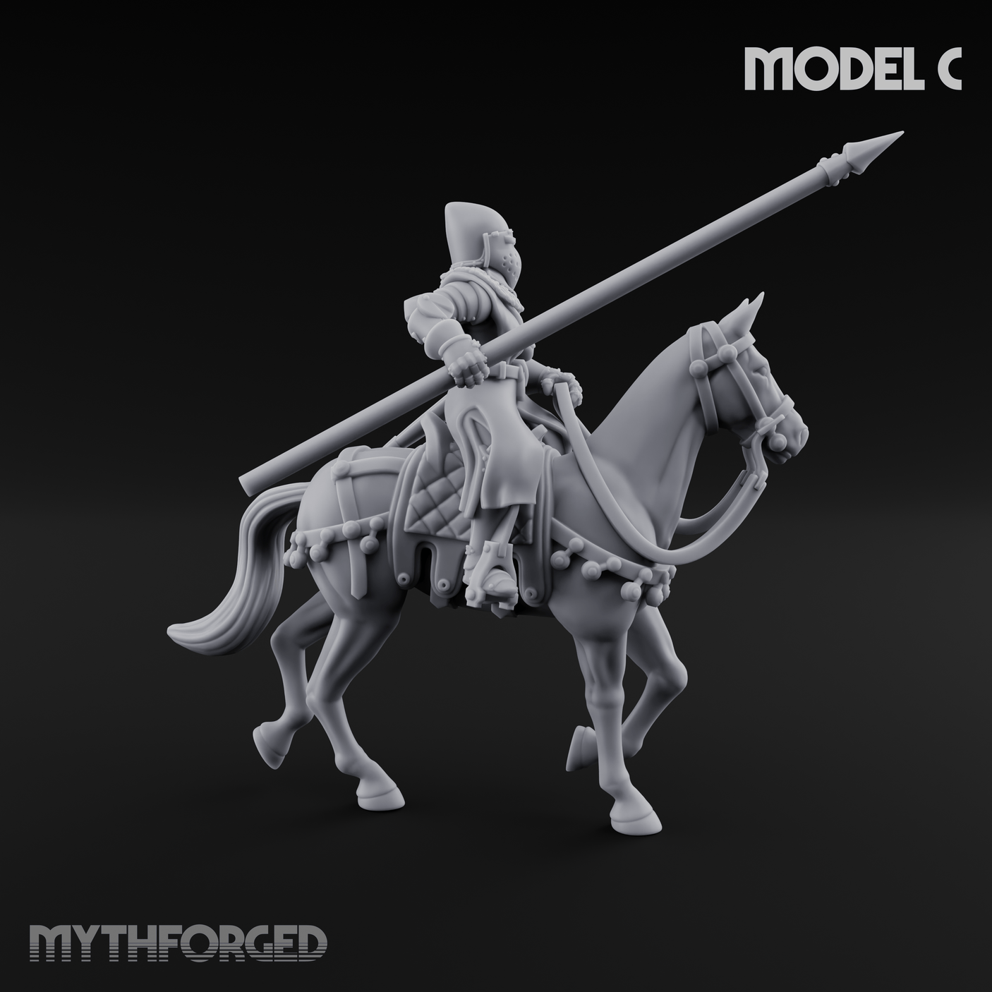Charging Forward Mounted Human Lancers C Miniature for Dungeons and Dragons, Pathfinder or other TTRPGs