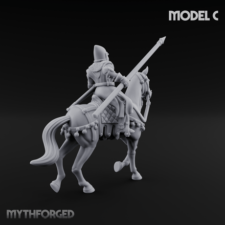 Charging Forward Mounted Human Lancers C Miniature for Dungeons and Dragons, Pathfinder or other TTRPGs