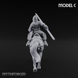 Charging Forward Mounted Human Lancers C Miniature for Dungeons and Dragons, Pathfinder or other TTRPGs