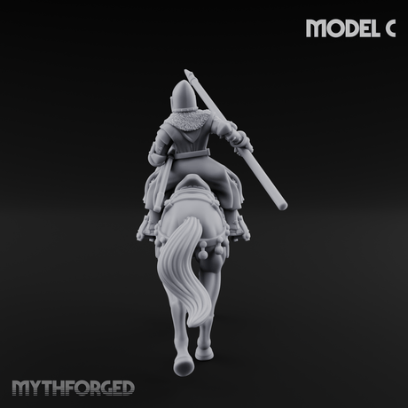 Charging Forward Mounted Human Lancers C Miniature for Dungeons and Dragons, Pathfinder or other TTRPGs