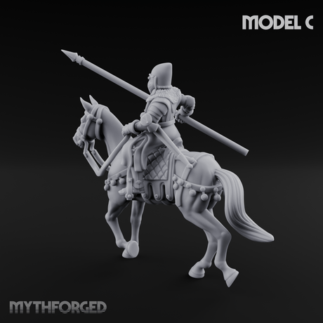 Charging Forward Mounted Human Lancers C Miniature for Dungeons and Dragons, Pathfinder or other TTRPGs
