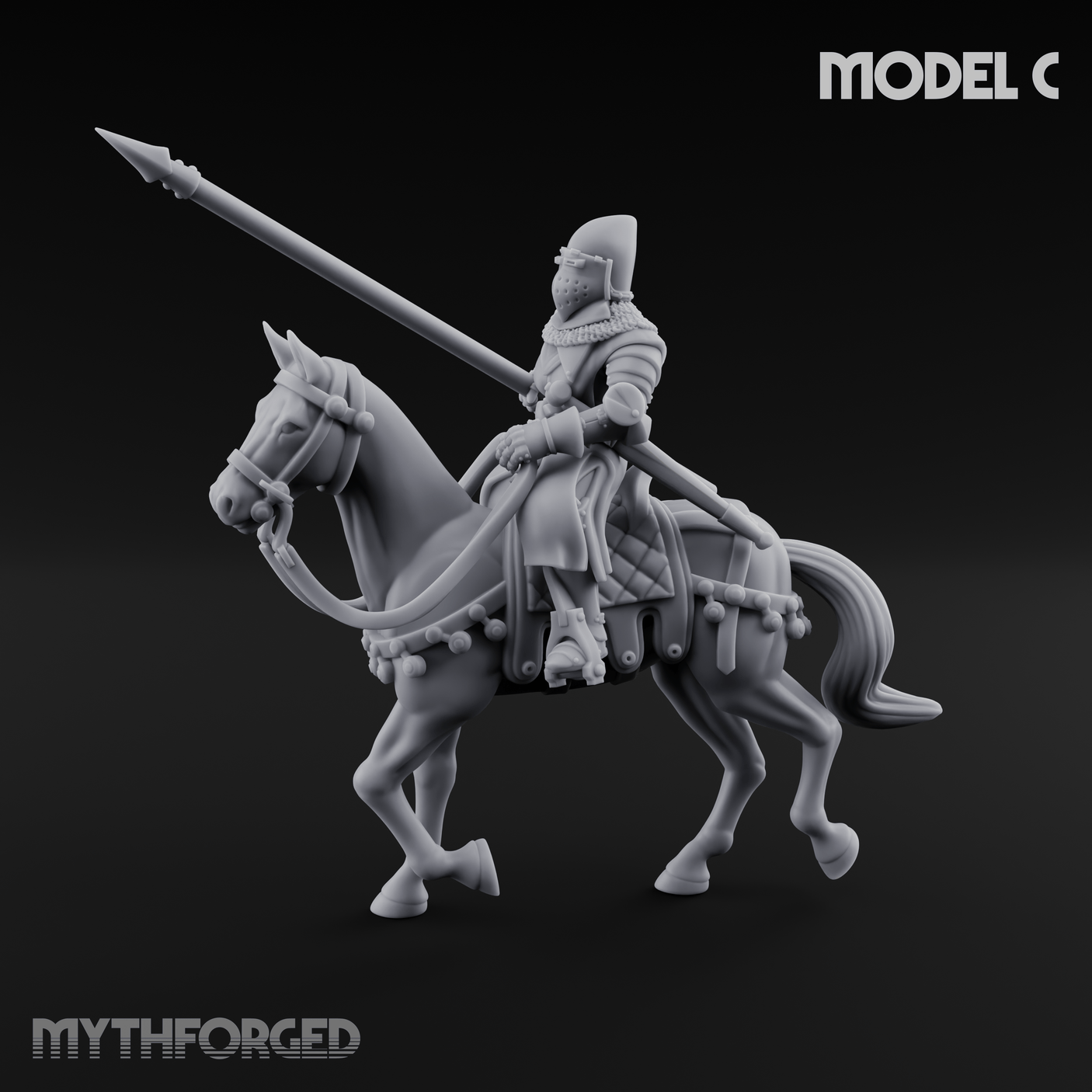 Charging Forward Mounted Human Lancers C Miniature for Dungeons and Dragons, Pathfinder or other TTRPGs