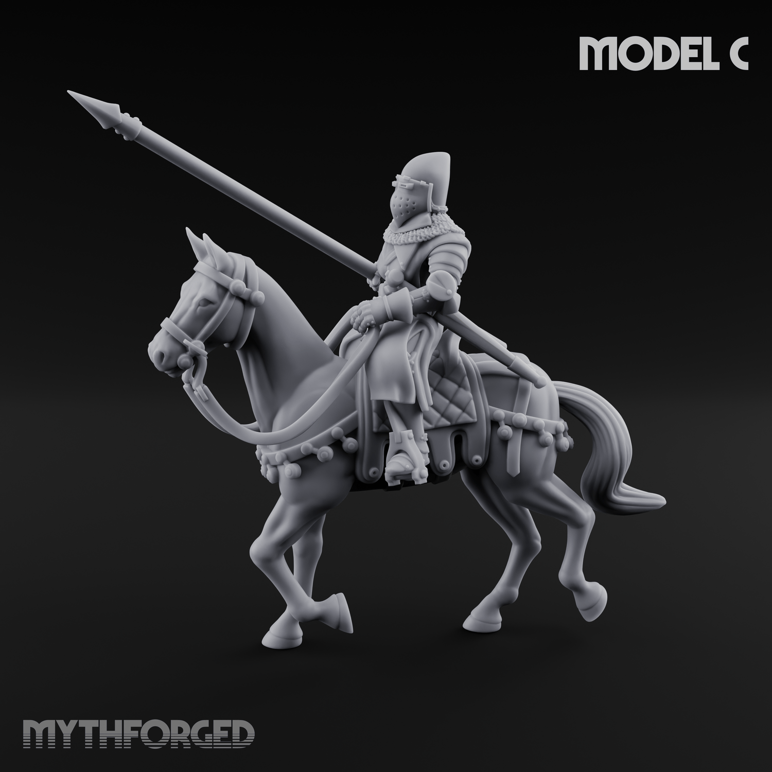 Charging Forward Mounted Human Lancers C Miniature for Dungeons and Dragons, Pathfinder or other TTRPGs