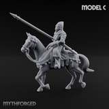 Charging Forward Mounted Human Lancers C Miniature for Dungeons and Dragons, Pathfinder or other TTRPGs