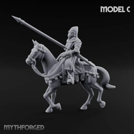 Charging Forward Mounted Human Lancers C Miniature for Dungeons and Dragons, Pathfinder or other TTRPGs