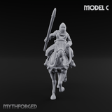 Charging Forward Mounted Human Lancers C Miniature for Dungeons and Dragons, Pathfinder or other TTRPGs