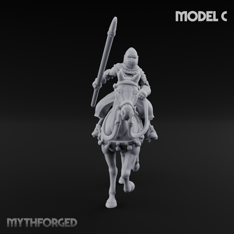 Charging Forward Mounted Human Lancers C Miniature for Dungeons and Dragons, Pathfinder or other TTRPGs