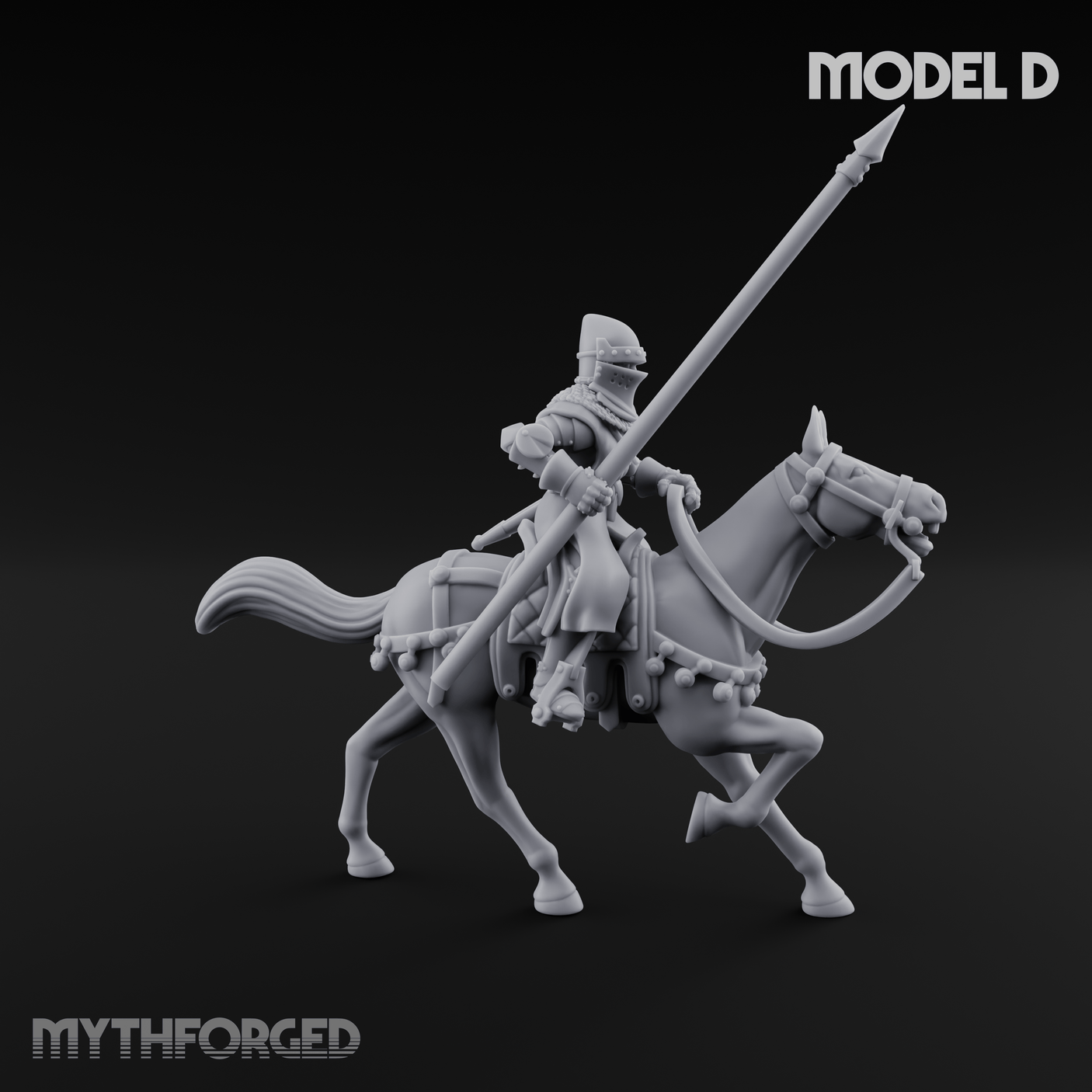 Charging Forward Mounted Human Lancers D Miniature for Dungeons and Dragons, Pathfinder or other TTRPGs