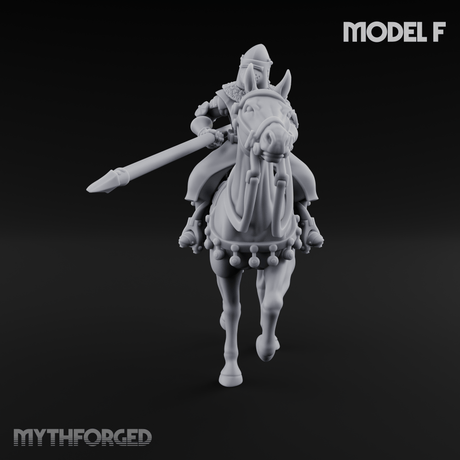 Charging Forward Mounted Human Lancers F Miniature for Dungeons and Dragons, Pathfinder or other TTRPGs