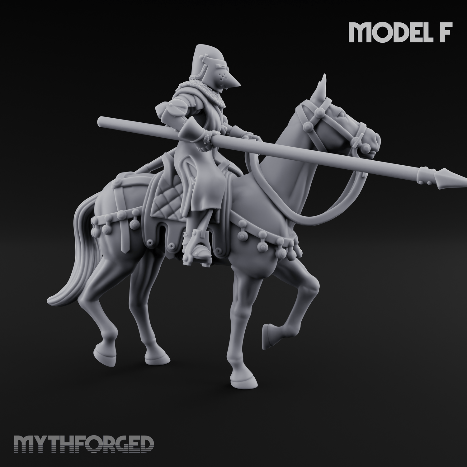 Charging Forward Mounted Human Lancers F Miniature for Dungeons and Dragons, Pathfinder or other TTRPGs